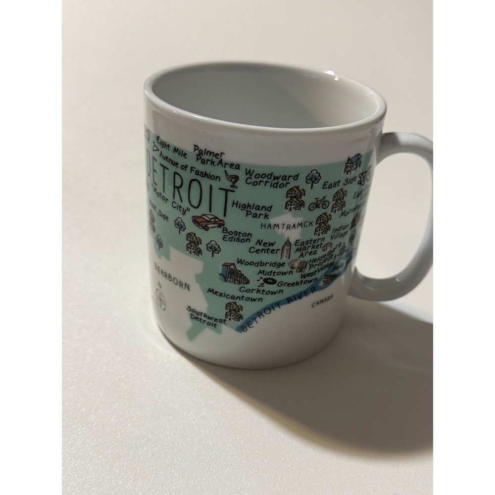 222 Fifth My Place Jumbo Detroit Motor City Map Porcelain Coffee Mug White Blue
